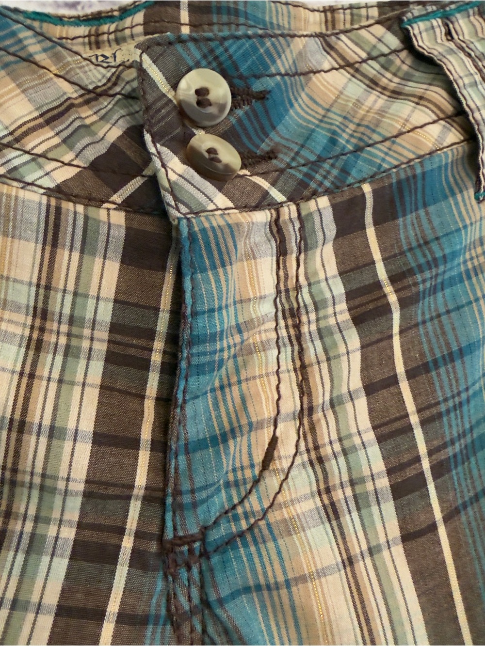 Paris Blues Teal, Brown & Cream Plaid Bermuda Shorts Sz 11 - Picture 3 of 9